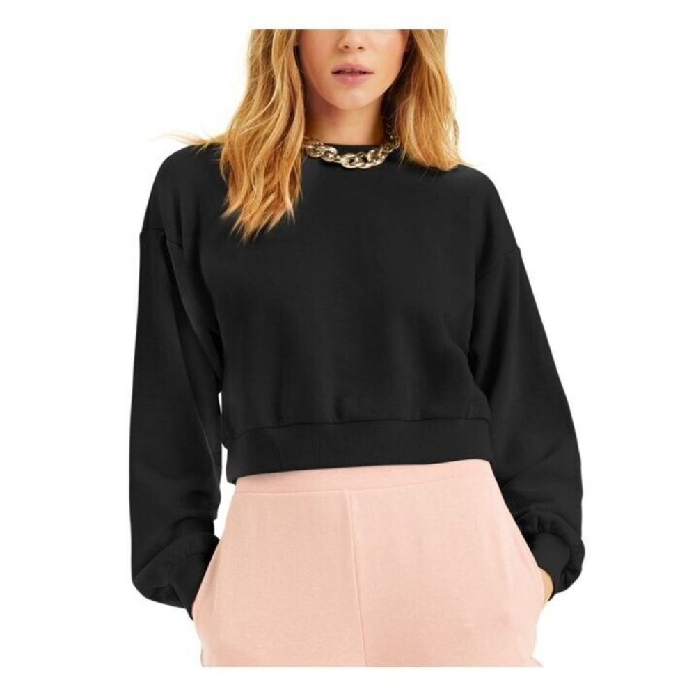 INC Women XL Black Long Sleeve Cropped Sweatshirt Top NWT X12